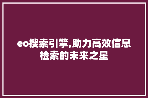 eo搜索引擎,助力高效信息检索的未来之星