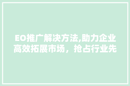 EO推广解决方法,助力企业高效拓展市场，抢占行业先机