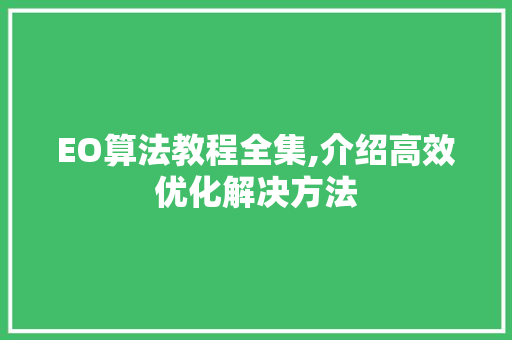 EO算法教程全集,介绍高效优化解决方法