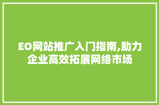 EO网站推广入门指南,助力企业高效拓展网络市场