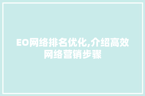 EO网络排名优化,介绍高效网络营销步骤