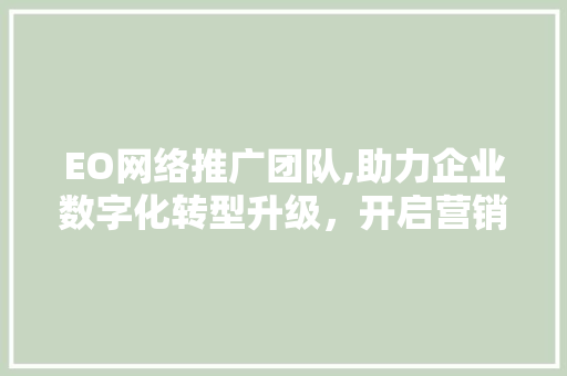 EO网络推广团队,助力企业数字化转型升级，开启营销新篇章