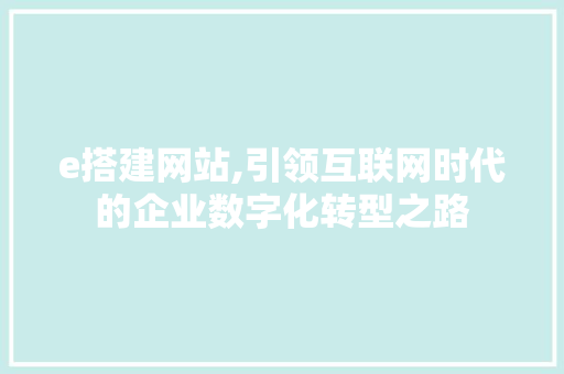 e搭建网站,引领互联网时代的企业数字化转型之路