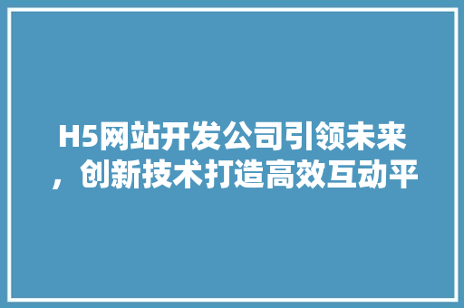 H5网站开发公司引领未来，创新技术打造高效互动平台