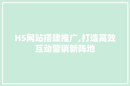 H5网站搭建推广,打造高效互动营销新阵地