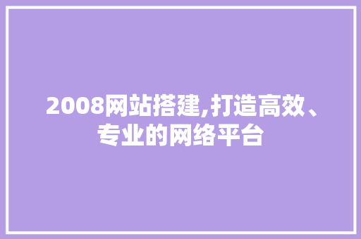 2008网站搭建,打造高效、专业的网络平台 Angular