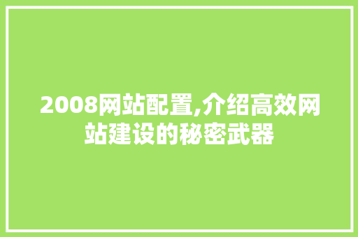 2008网站配置,介绍高效网站建设的秘密武器