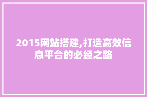 2015网站搭建,打造高效信息平台的必经之路 Java