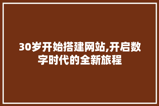 30岁开始搭建网站,开启数字时代的全新旅程