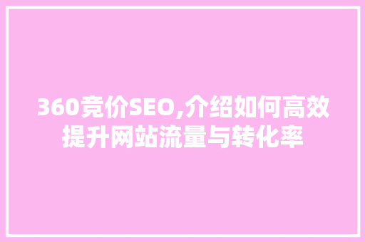 360竞价SEO,介绍如何高效提升网站流量与转化率