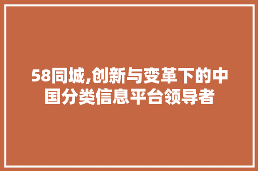 58同城,创新与变革下的中国分类信息平台领导者