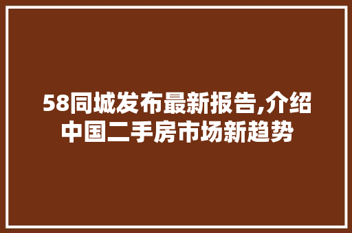 58同城发布最新报告,介绍中国二手房市场新趋势