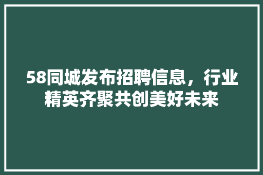 58同城发布招聘信息，行业精英齐聚共创美好未来