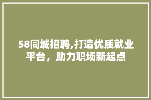 58同城招聘,打造优质就业平台，助力职场新起点