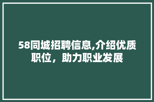 58同城招聘信息,介绍优质职位，助力职业发展