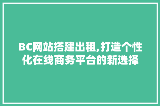 BC网站搭建出租,打造个性化在线商务平台的新选择