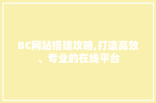 BC网站搭建攻略,打造高效、专业的在线平台