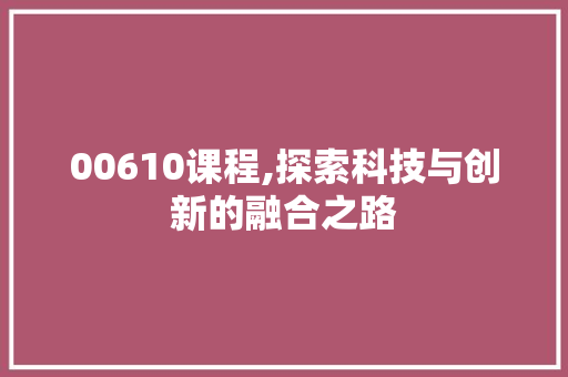 00610课程,探索科技与创新的融合之路