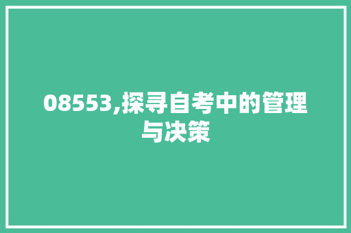 08553,探寻自考中的管理与决策