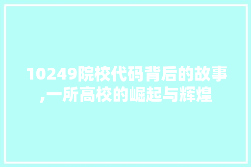 10249院校代码背后的故事,一所高校的崛起与辉煌