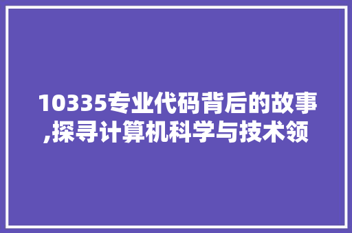 10335专业代码背后的故事,探寻计算机科学与技术领域的辉煌与未来