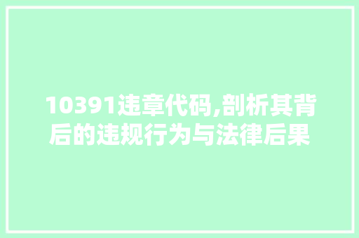 10391违章代码,剖析其背后的违规行为与法律后果