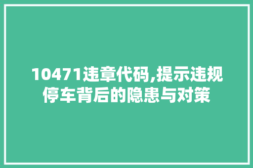 10471违章代码,提示违规停车背后的隐患与对策