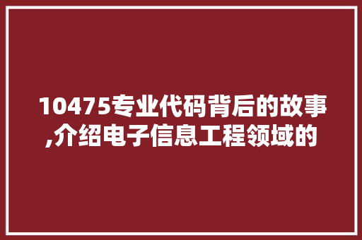 10475专业代码背后的故事,介绍电子信息工程领域的魅力与发展