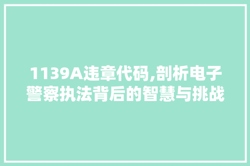 1139A违章代码,剖析电子警察执法背后的智慧与挑战