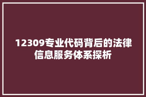 12309专业代码背后的法律信息服务体系探析