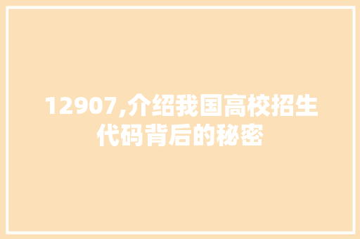 12907,介绍我国高校招生代码背后的秘密