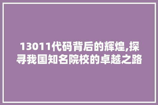 13011代码背后的辉煌,探寻我国知名院校的卓越之路