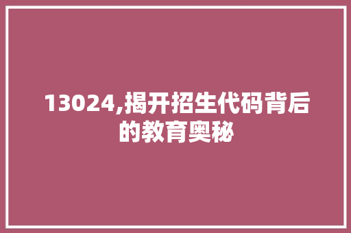 13024,揭开招生代码背后的教育奥秘