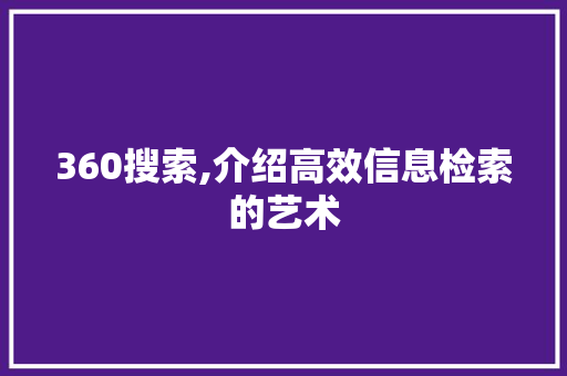 360搜索,介绍高效信息检索的艺术