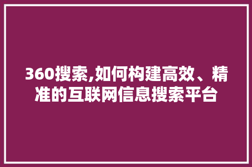 360搜索,如何构建高效、精准的互联网信息搜索平台