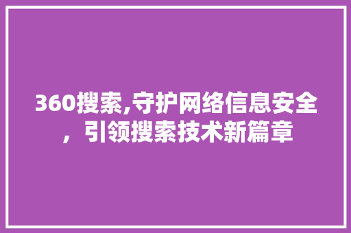 360搜索,守护网络信息安全，引领搜索技术新篇章