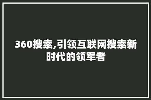 360搜索,引领互联网搜索新时代的领军者