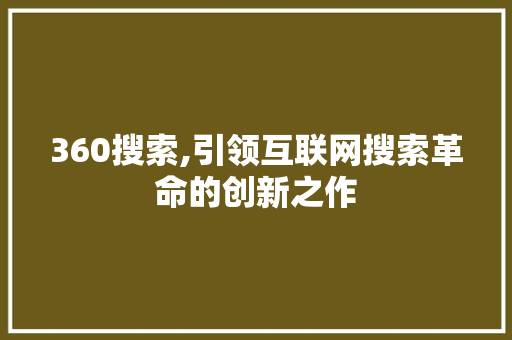 360搜索,引领互联网搜索革命的创新之作