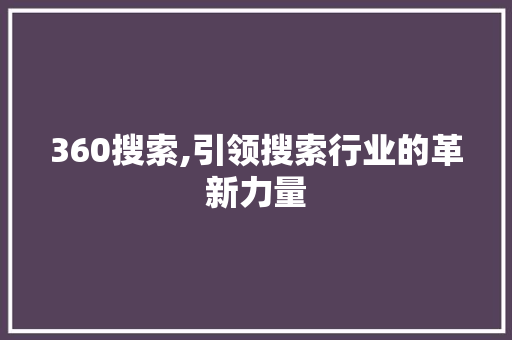 360搜索,引领搜索行业的革新力量