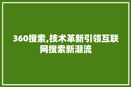 360搜索,技术革新引领互联网搜索新潮流