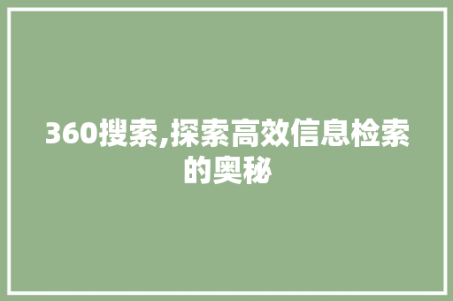 360搜索,探索高效信息检索的奥秘