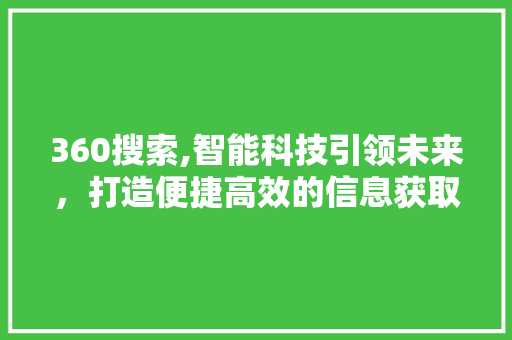 360搜索,智能科技引领未来，打造便捷高效的信息获取体验