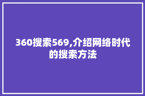 360搜索569,介绍网络时代的搜索方法