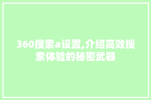 360搜索a设置,介绍高效搜索体验的秘密武器