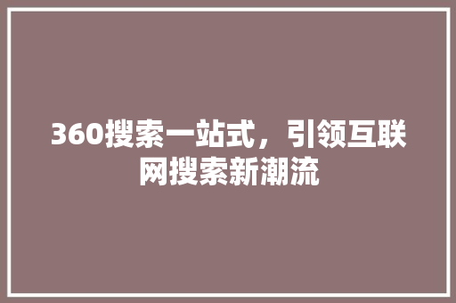 360搜索一站式，引领互联网搜索新潮流