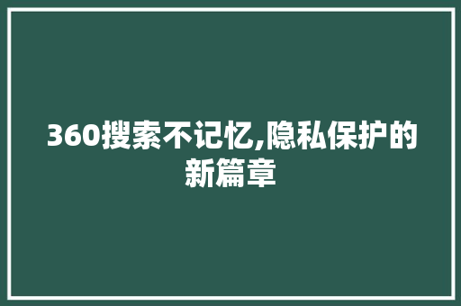 360搜索不记忆,隐私保护的新篇章