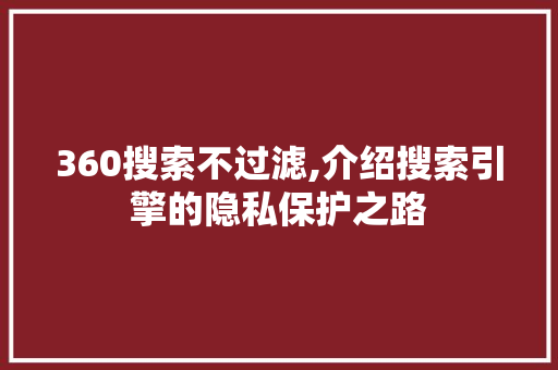 360搜索不过滤,介绍搜索引擎的隐私保护之路