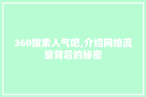 360搜索人气吧,介绍网络流量背后的秘密