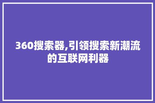 360搜索器,引领搜索新潮流的互联网利器