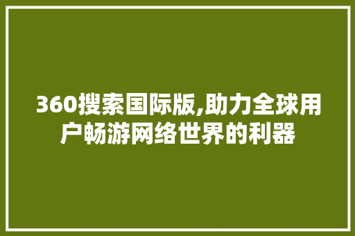 360搜索国际版,助力全球用户畅游网络世界的利器